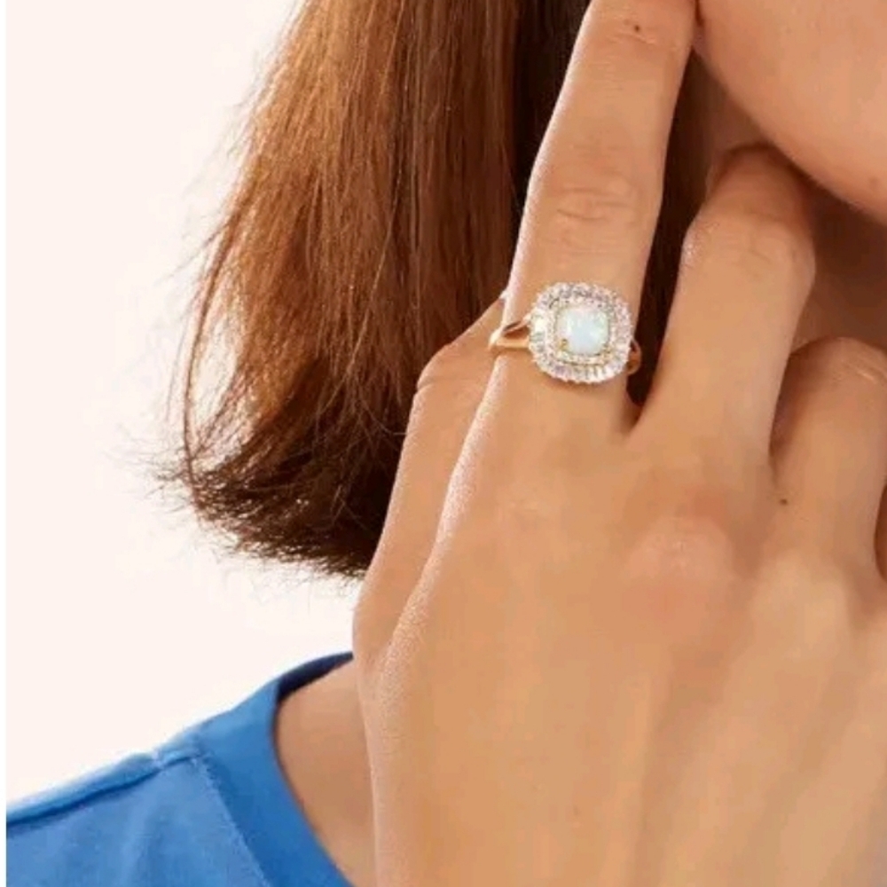 Diamonique Baquettes & Opal 18k Rose Gold over Sterling Silver 💍 Sz 8. - Picture 7 of 16